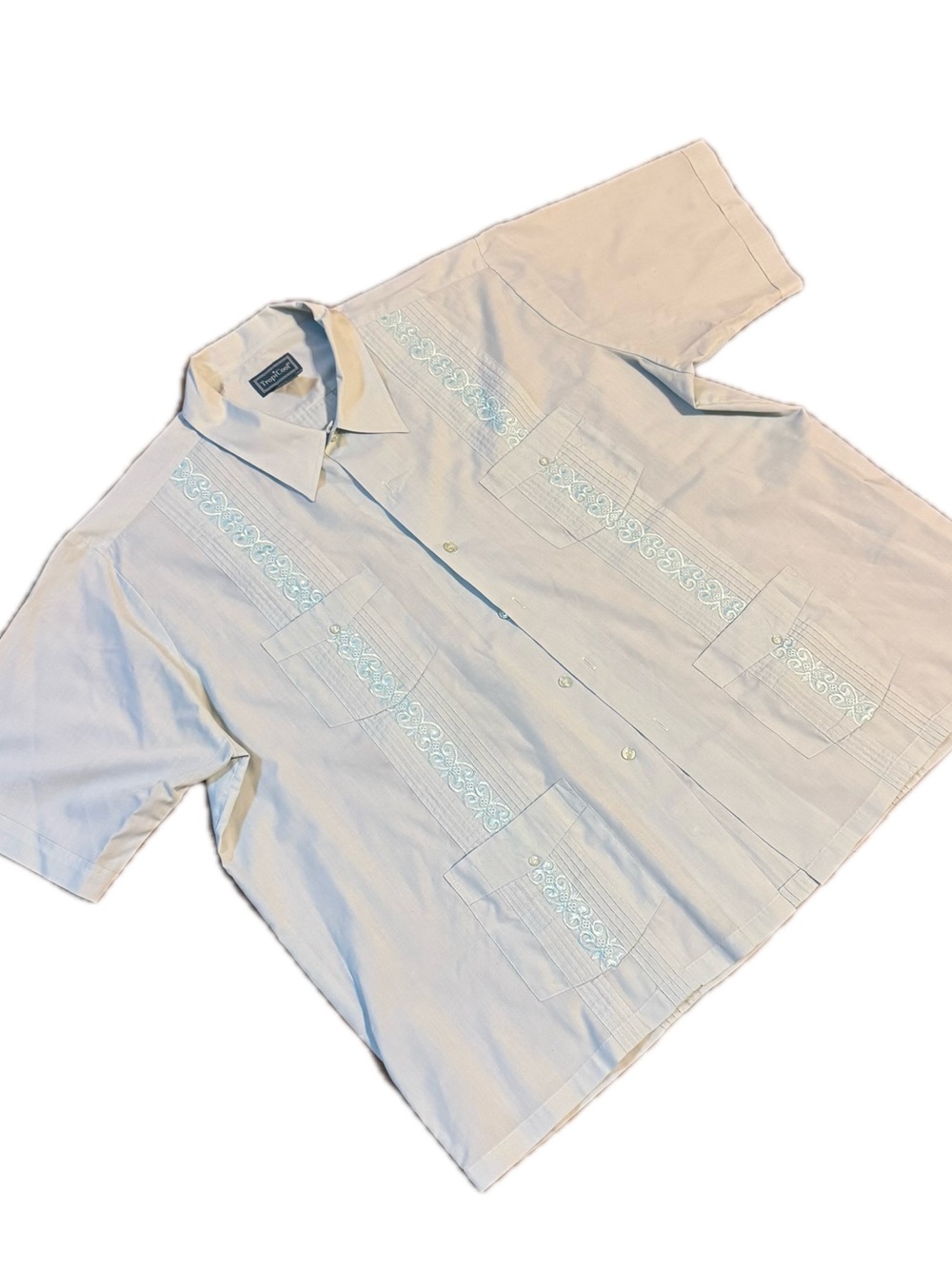 Men's Vintage Yucateca Guayabera Short Sleeve Shirt Size 2XL Blue Embroidered